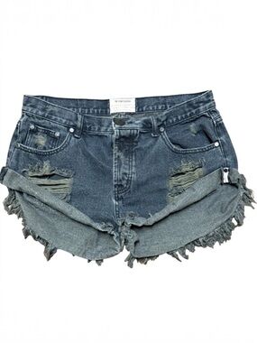 One Teaspoon x Free People Bandits Distressed Denim Shorts Black Size 30